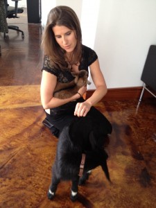 Mel entertaining goats in the office